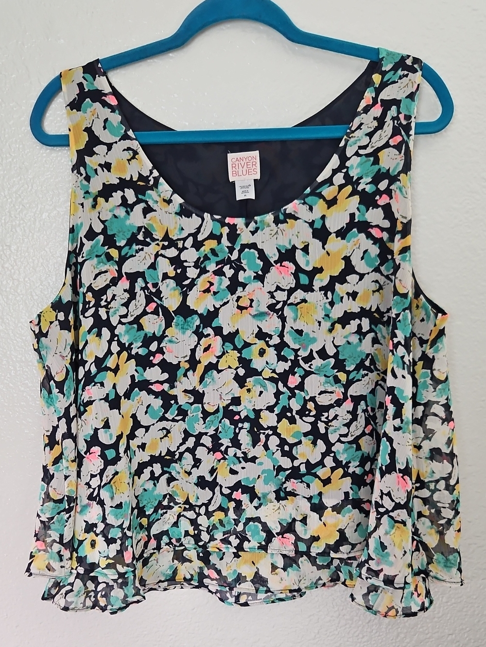 Canyon River Blues Floral Sleeveless Tank Top Blouse Size XL EUC